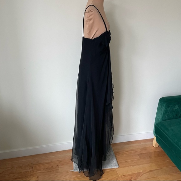 ESTEVEZ Square Neckline Sleeveless Black Chiffon Maxi Gown Long Dress Size 8 - Picture 7 of 10